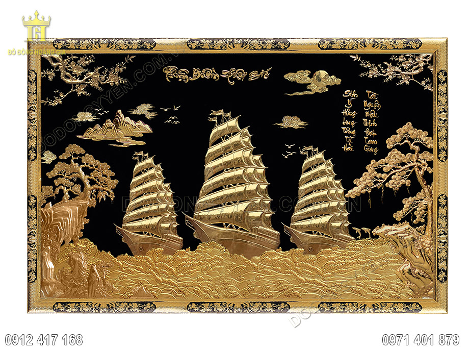 tranh thuận buồm xu&ocirc;i gi&oacute; mạ v&agrave;ng 24k